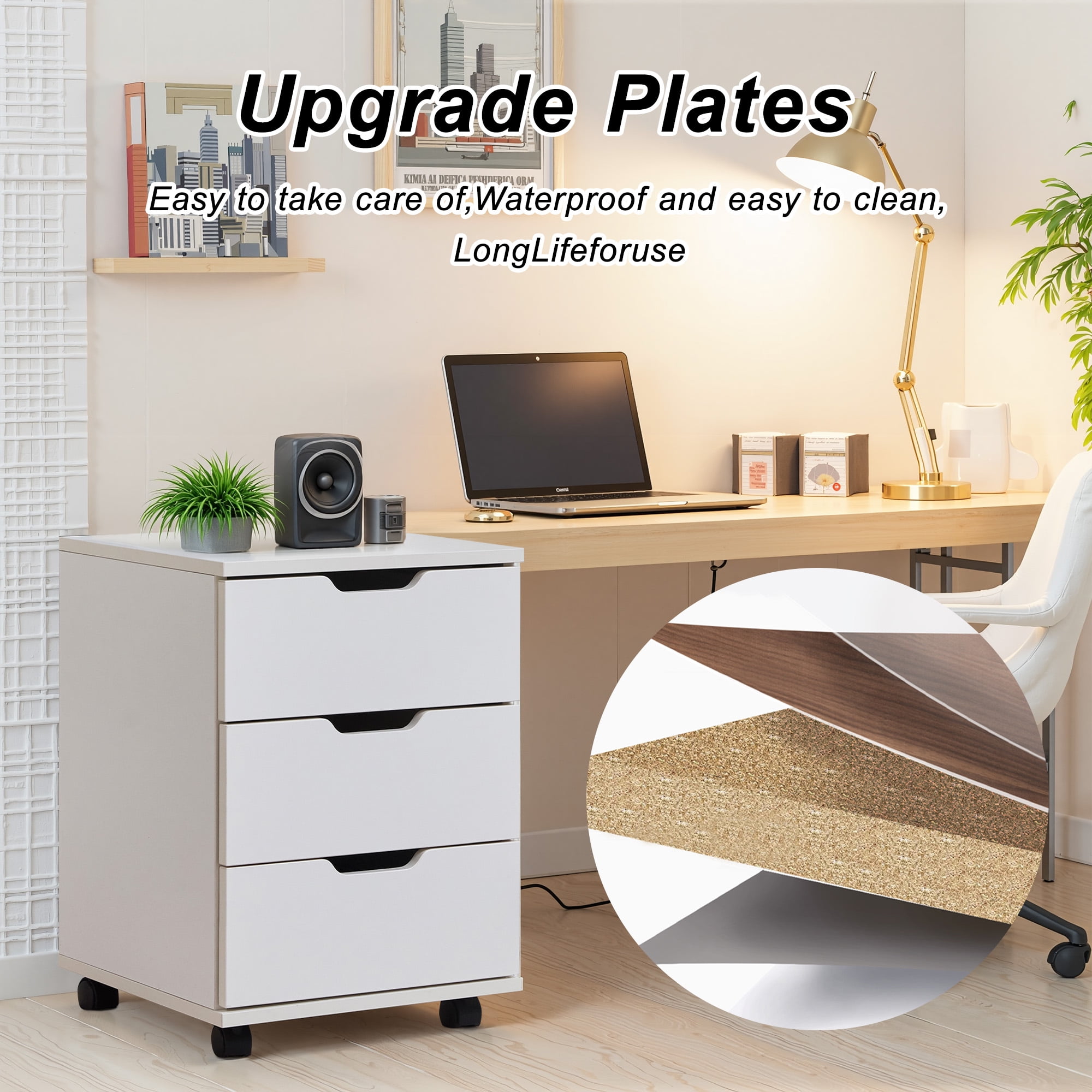 MAYEERTY 3-Drawer Vertical Wood Filing Cabinet with Casters for Home Office, White, Non-Assembled