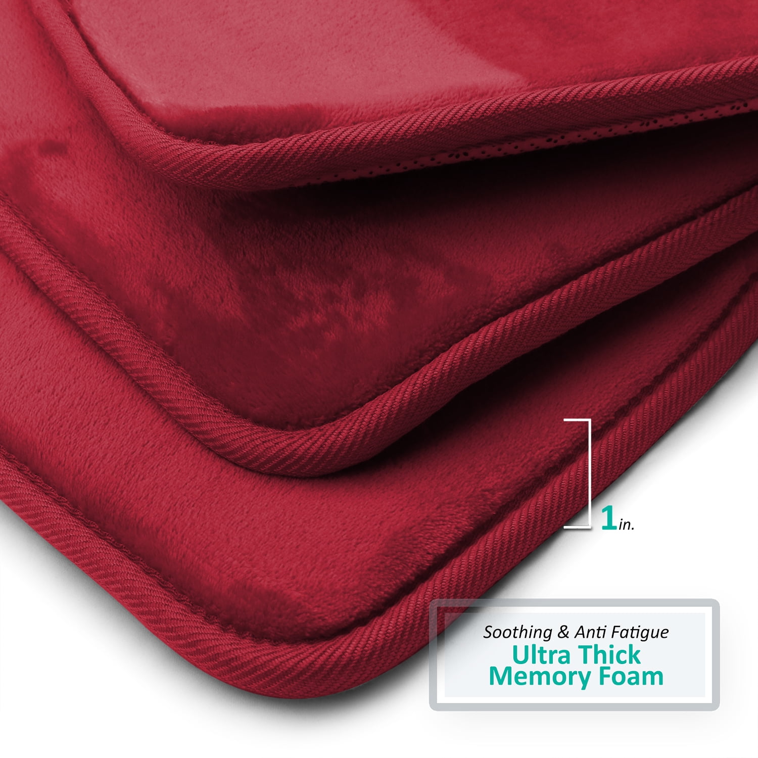 Nestl Absorbent Memory Foam Bath Mat Set Bathroom Rug, Red, 20"X30"