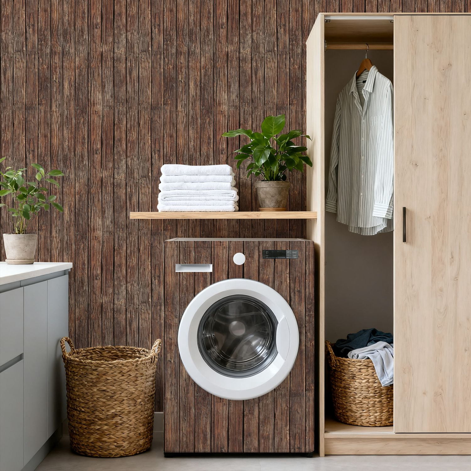 Peel and Stick Wallpaper Rustic Weathered Wooden Plank Wall Texture Natural Brown Wood Grain 17.7in x 118in Contact Paper Removable Self Adhesive Wall Mural Wall Decor for Bedroom Kitchen Cabinets
