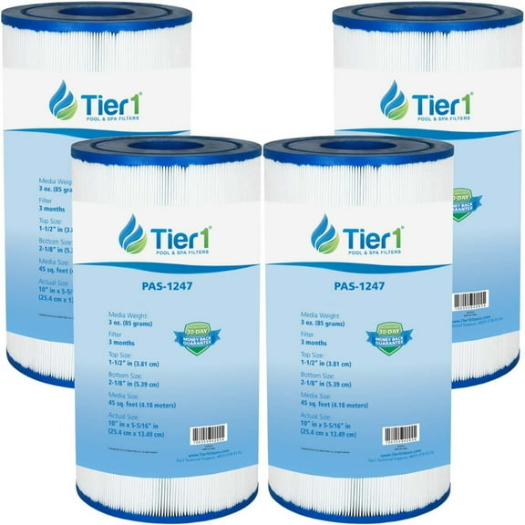 Tier1 Pool & Spa Filter Cartridge 4-pk | Replacement for Spas Freeflow Legend, Pleatco PFF50P4, Filbur FC-2401, Unicel 5CH-45 and More | 45 sq ft Pleated Fabric Filter Media