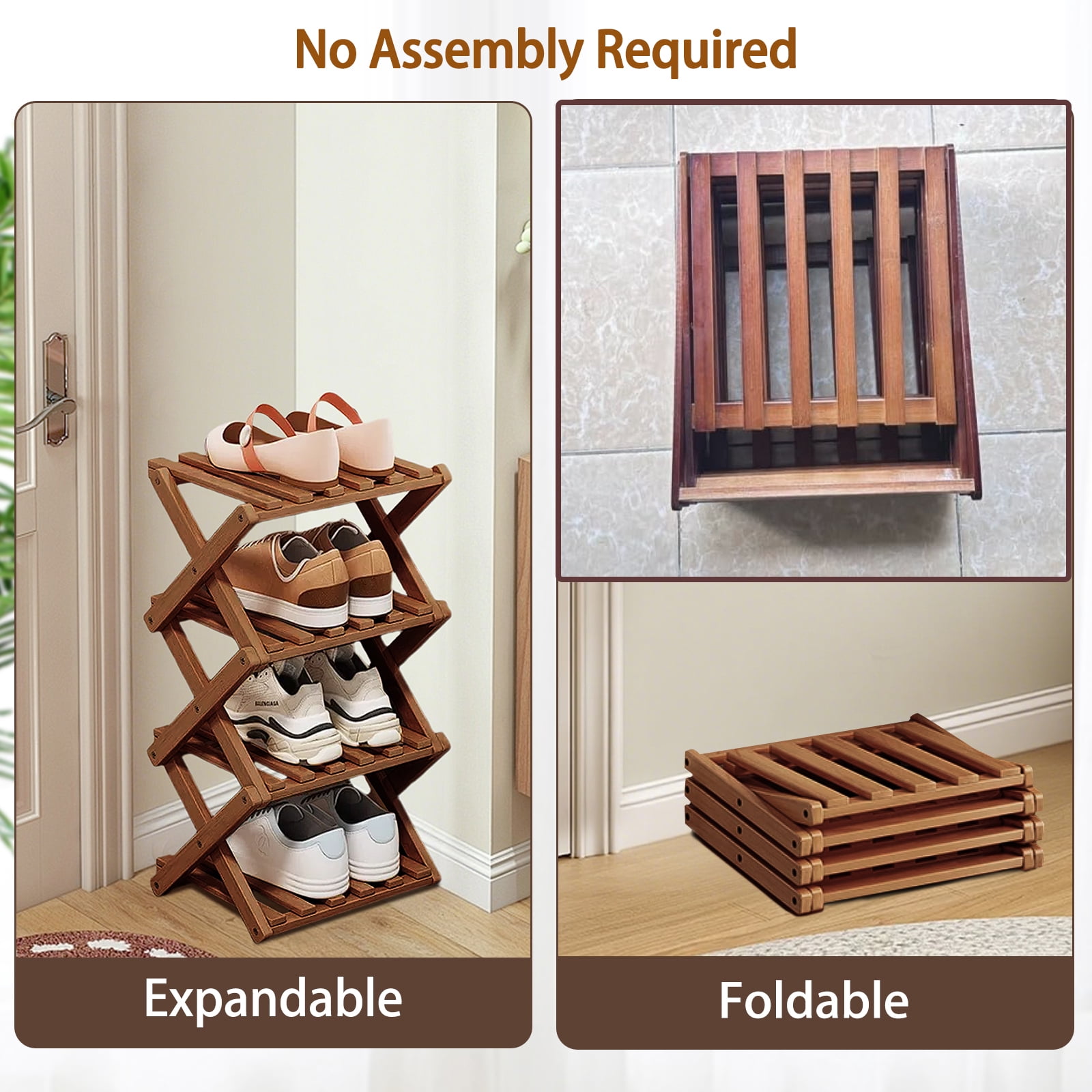 LPAMEOIU 4-Tier Foldable Shoe Rack,Bamboo Shoe Organizer Storage Shelf for Entryway,Hallway(Brown)