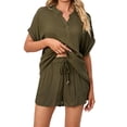 thumbnail image 5 of Hanerdun Women 2PCS Pajamas Sleepwear Female Short Sleeve Top & Shorts Pjs Set Green XL, 5 of 6