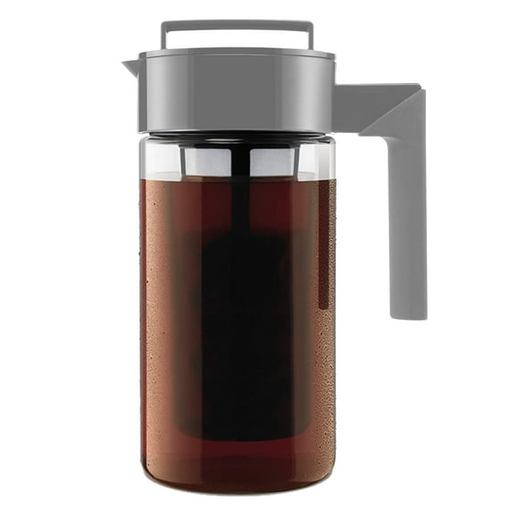 Takeya Patented Deluxe Cold Brew Coffee Maker with Grey Lid Airtight Pitcher, 1 Quart, Stone