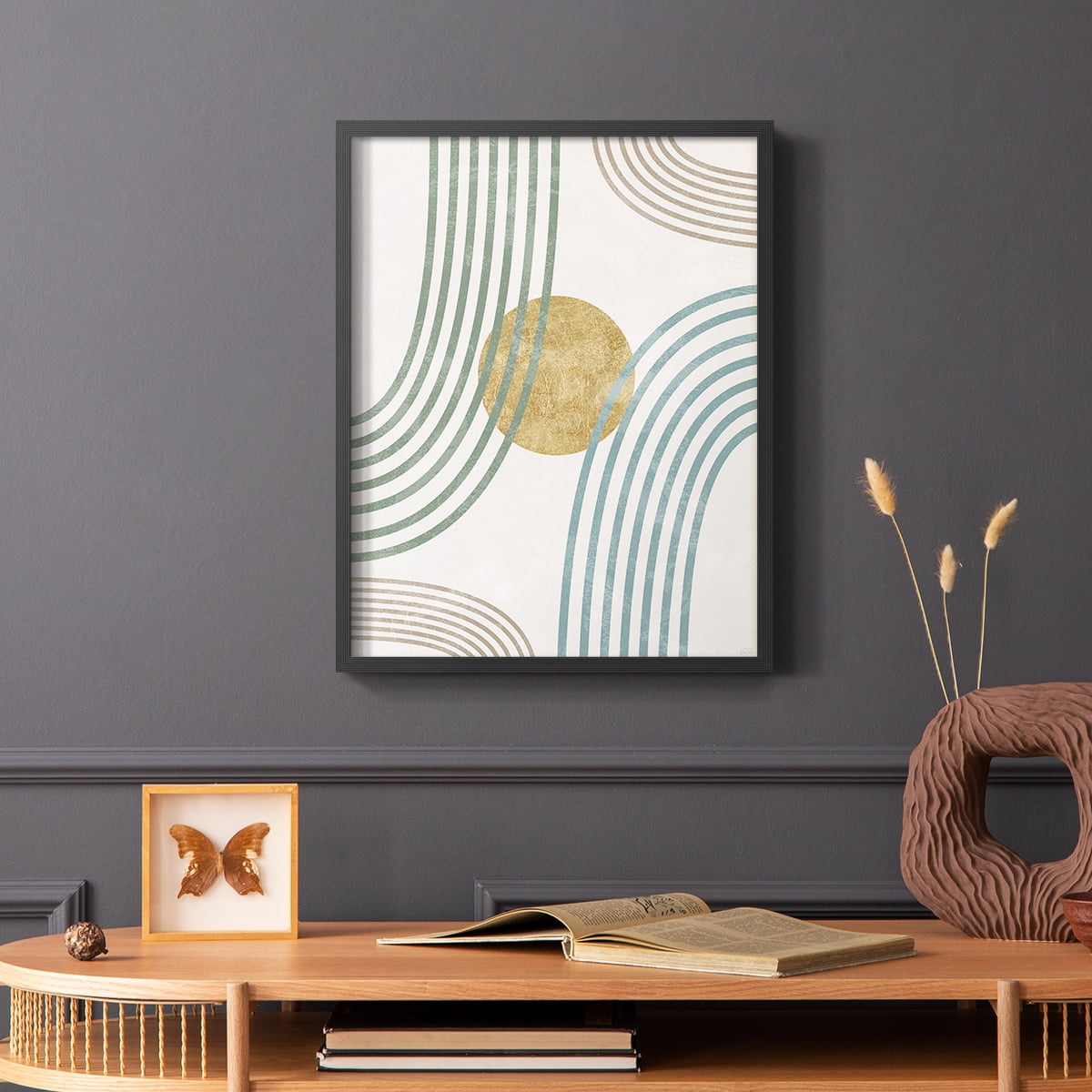 Modern Flow in Black Solid Wood 16 x 20 Framed Print