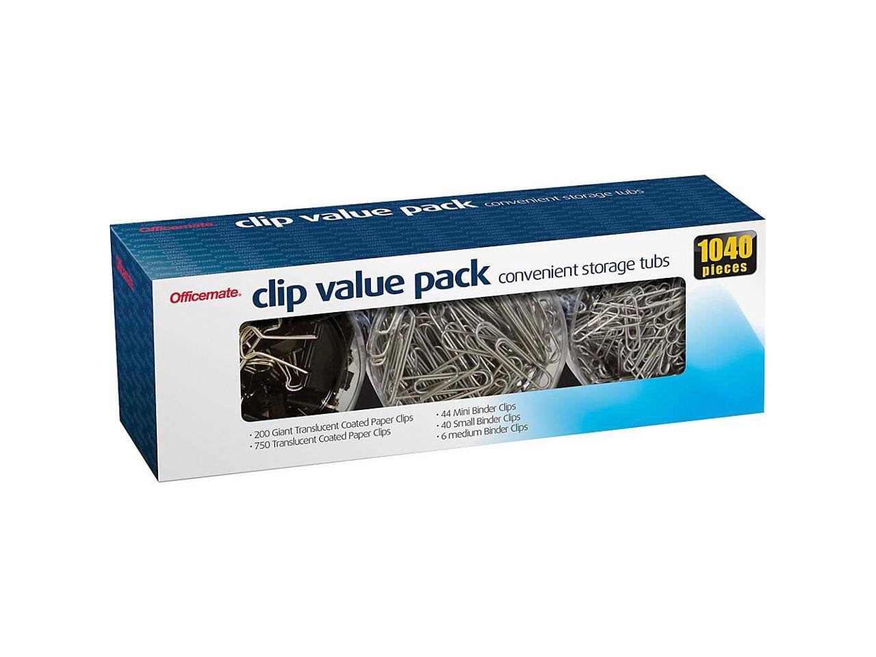 Officemate Clip Value Pack 1040 Pieces, 200 Giant Coated Paperclips, 750 #2 Coated Paperclips, 44 Mini, 40 Small and 6 Medium Black Binder Clips (97300)
