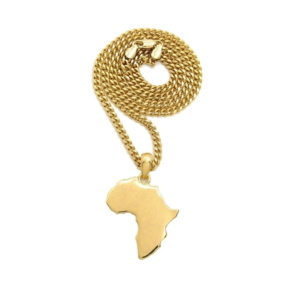 Polished Africa Continent Pendant 3mm 18",20",24" Cuban Chain Hip Hop Necklace