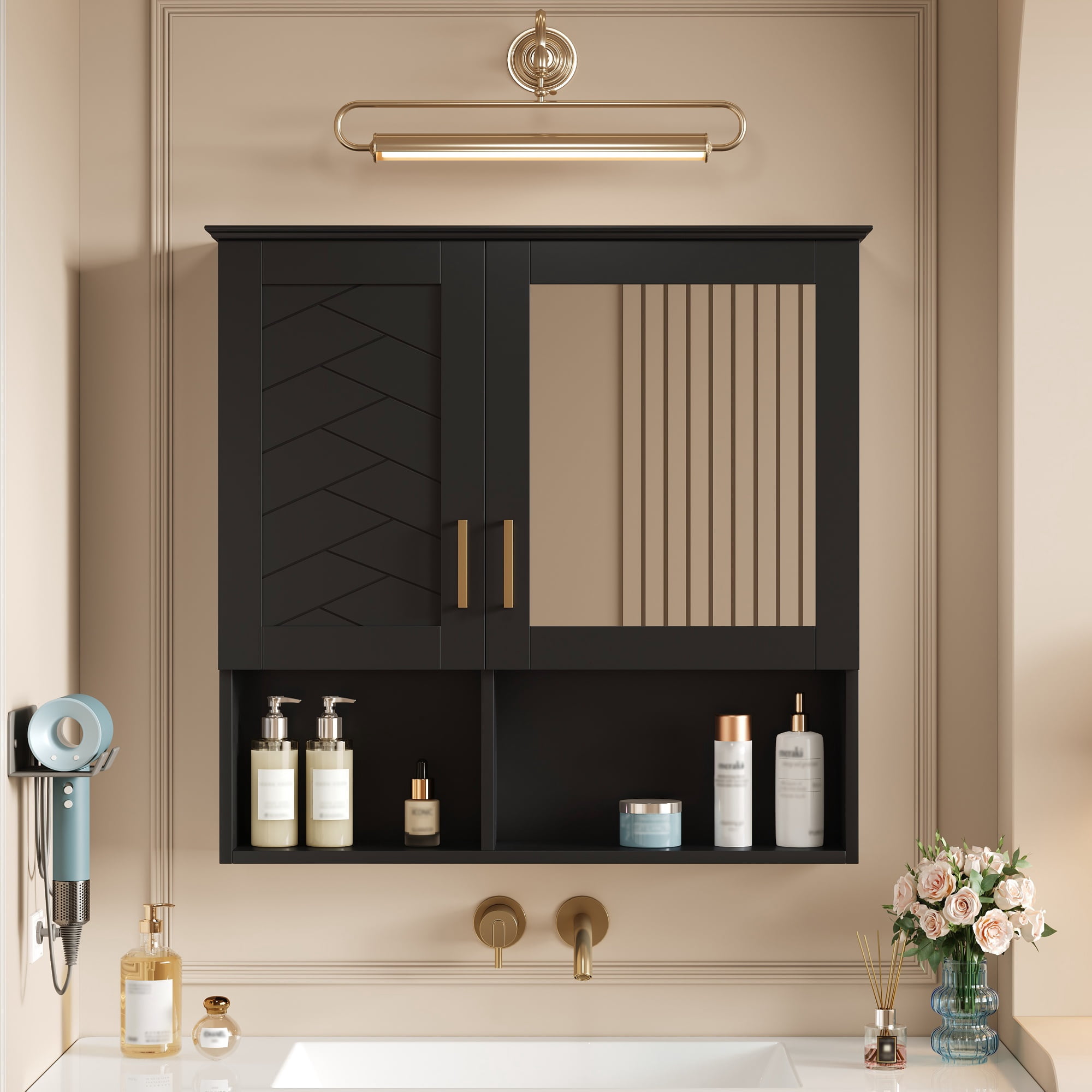 Euroco 2-in-1 Bathroom Mirror Cabinet, 30 inch Wall Mounted Medicine Cabinet with Adjustable Shelves & Soft Close Doors, High-Define Mirror with Storage for Bathroom Vanity