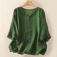 thumbnail image 2 of Daznico Women's Linen Blend 3/4 Dolman Sleeve Blouse, Boho Embroidered Crew Neck Loose Fit Casual Summer Top,M, 2 of 3
