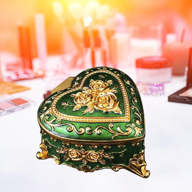Caja de joyería con forma de corazón, caja pequeña de baratija, caja de almacenamiento de joyería, caja de regalo de recuerdo delicado, caja del tesor Verde
