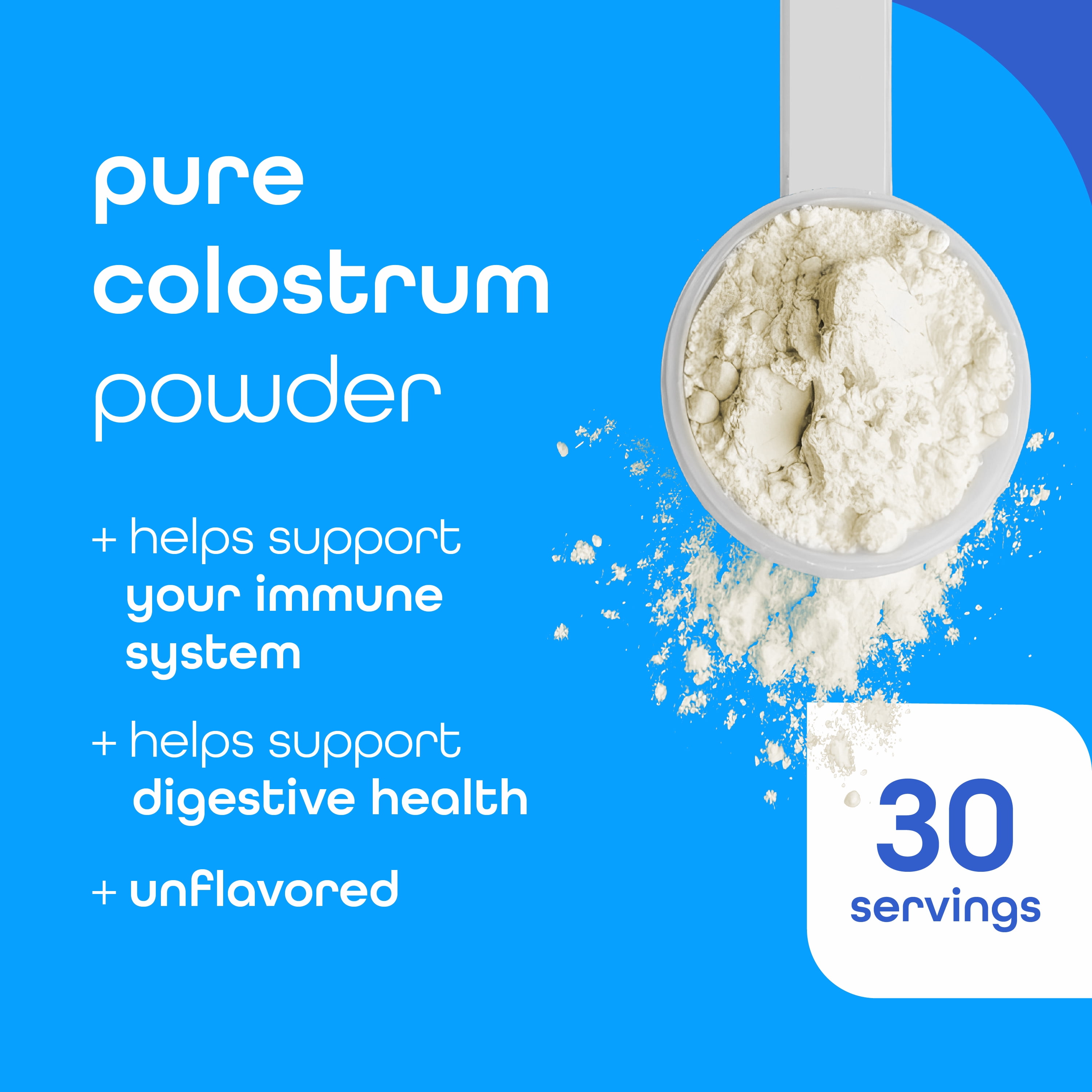 Zena Nutrition Colostrum Premium Powder, 2000mg Pure Colostrum, Gluten-Free, Unflavored For Cold Drinks, 30 Servings