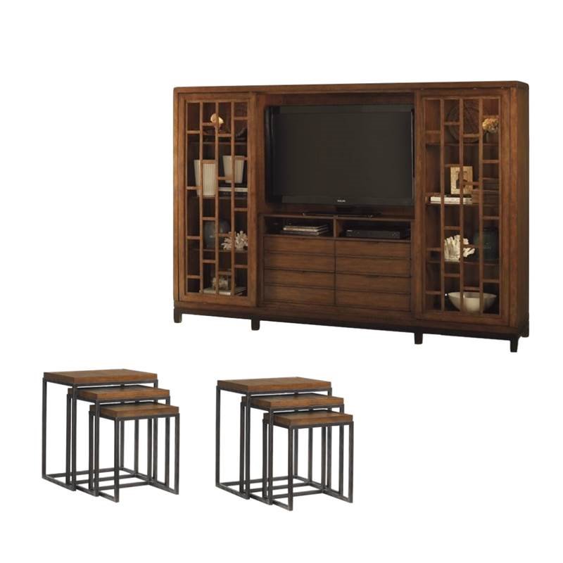 7 Piece Living Room Set with Entertainment Center and Set of 2 Nesting