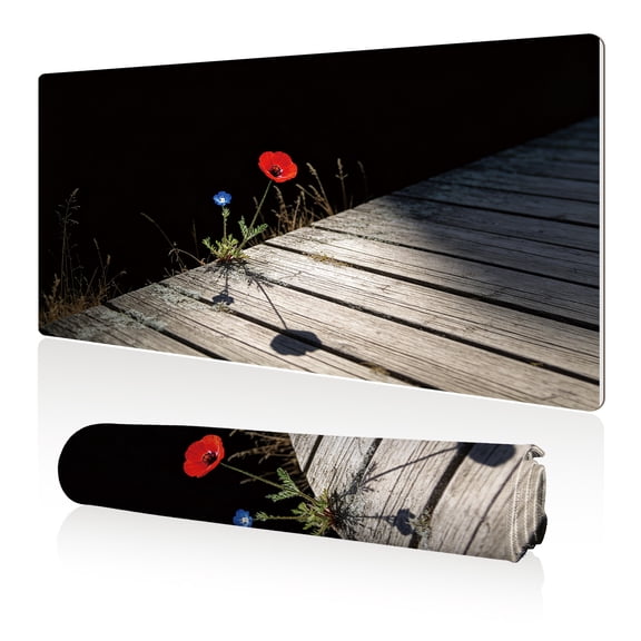LIVEKEY XXL Mouse Pad Poppy Wooden Path Shadow 80x40cm Non Slip Durable Easy Clean Stitched Edges Full Desk Coverage for Gaming Office Use