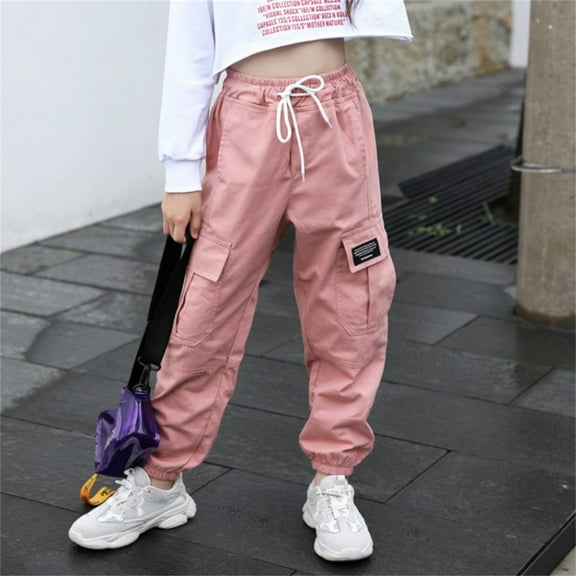 Girl Clothes Size 10-12 Pants Girls Parachute Cargo Pants Elastic High Waist Wide Leg Jogger Streetwear Kids Pants Y2K Casual Loose Trousers