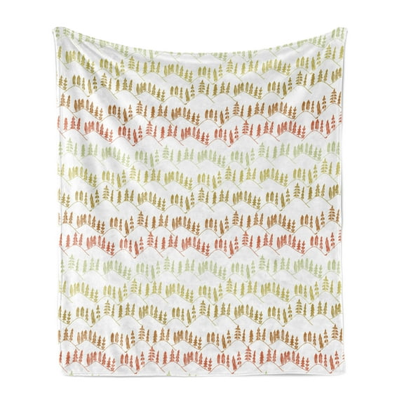 Forest Soft Flannel Fleece Throw Blanket, Mountainous Jungle Pattern Horizontally Formed Trees Environmental Designs Ombre, Cozy Plush for Indoor and Outdoor Use, 60" x 80", Multicolor, by Ambesonne