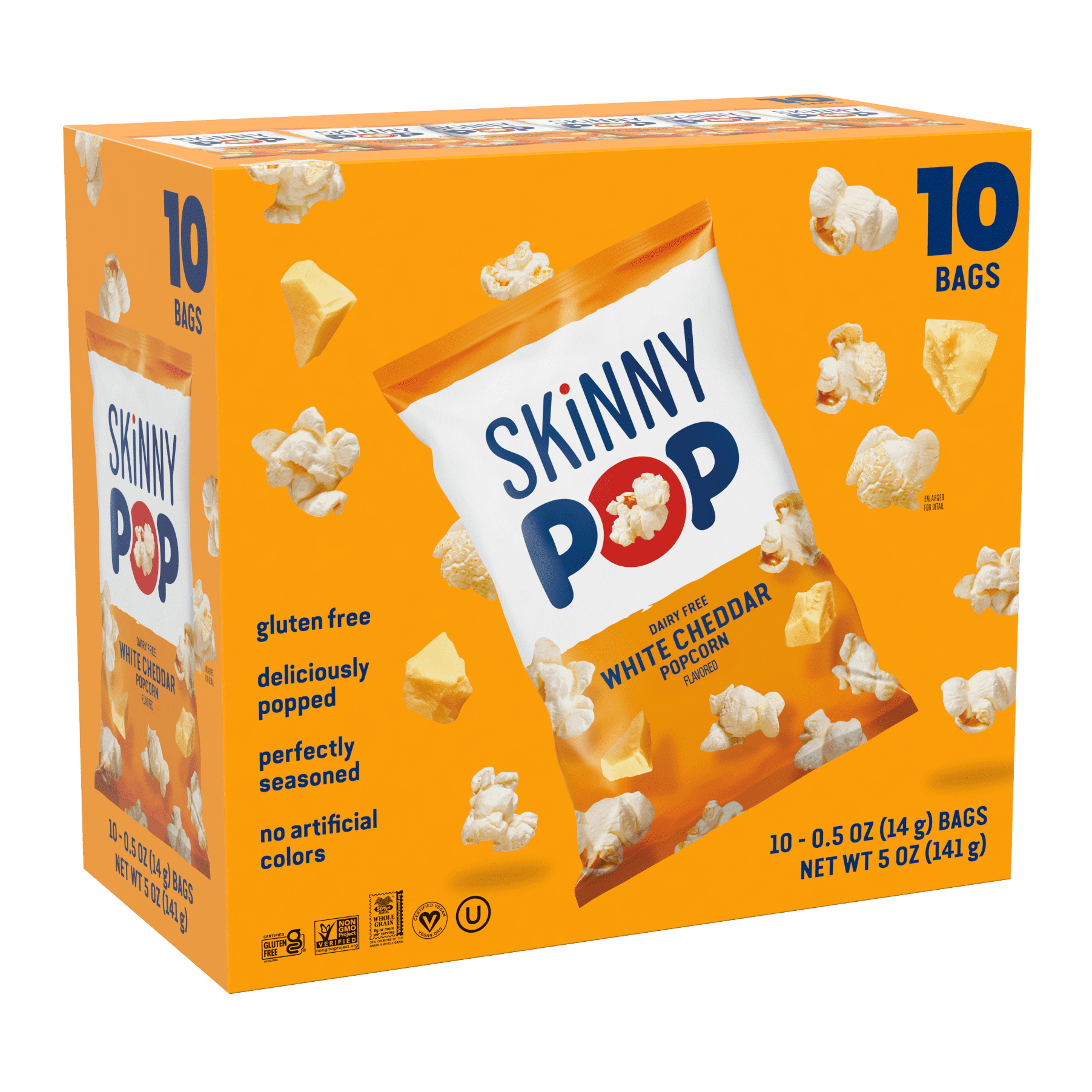 (4 pack) SkinnyPop Dairy Free White Cheddar Popcorn, 0.5 oz Snack-Size Bags, 10 Count