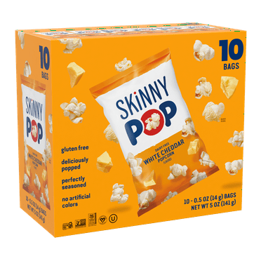 SkinnyPop Gluten-Free White Cheddar Popcorn, 0.5 oz Snack-Size Bags, 10 Count