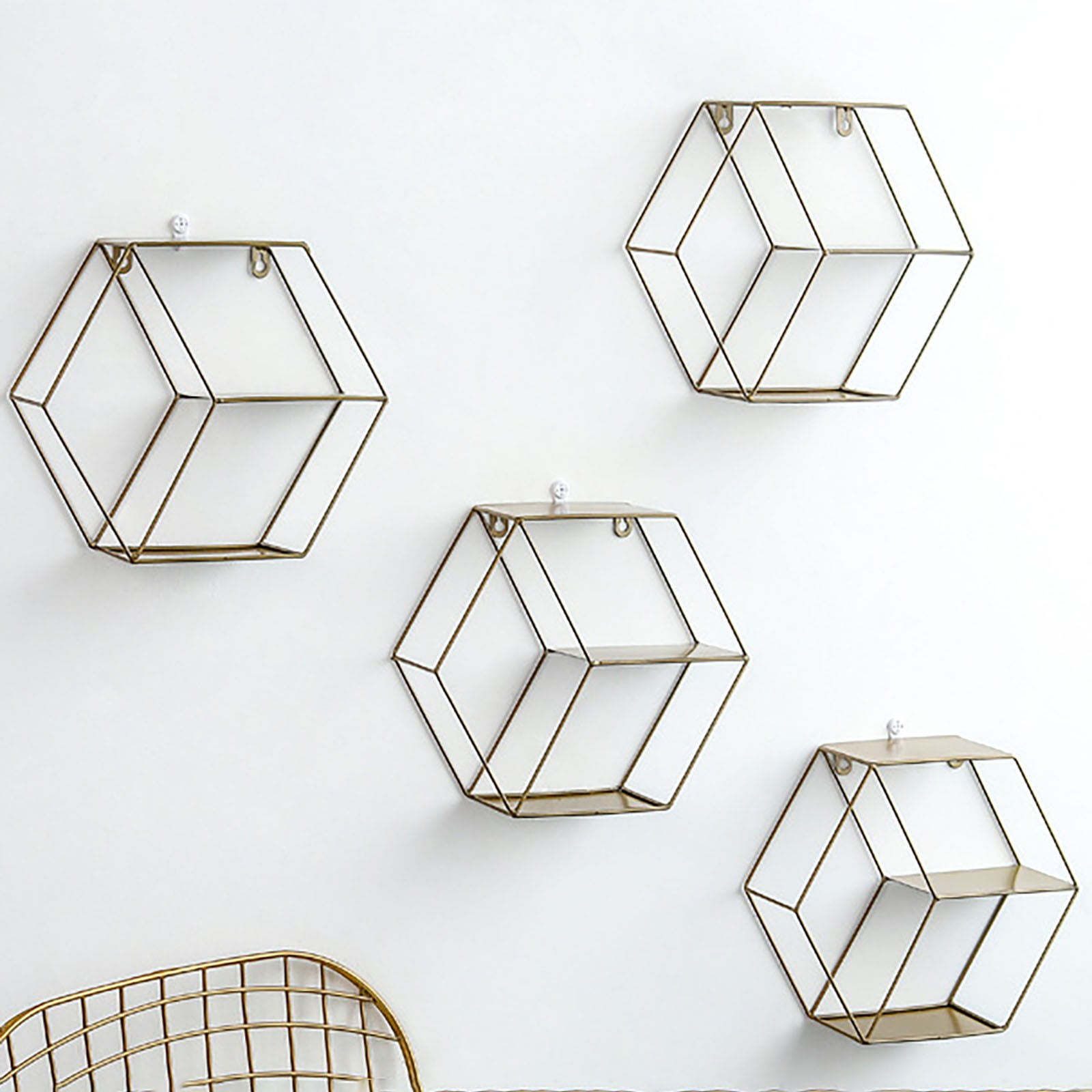 Wall Mounted Floating Shelves Rustic Round Storage Display Hexagonal Wall Hanging Shelf Home Decor for Living Room, Bedroom, Bathroom, Office, Kitchen, Black
