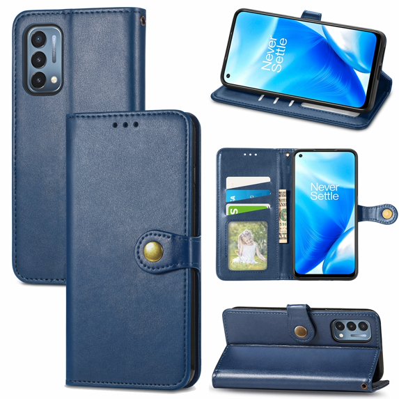 Dteck Case for OnePlus Nord N200 5G,Magnetic Retro Leather Card Holder Wallet Flip Case Kickstand Shockproof Protective Phone Cover,Blue