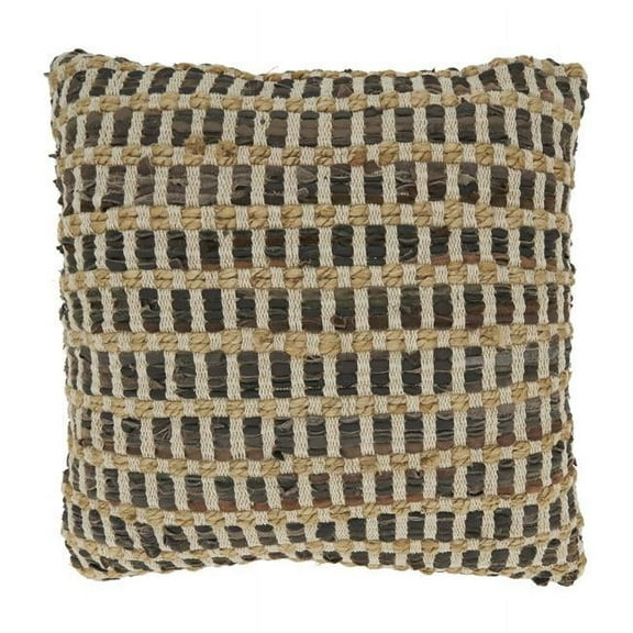 Saro Lifestyle Earthy Leather and Jute Woven Throw Pillow Cover