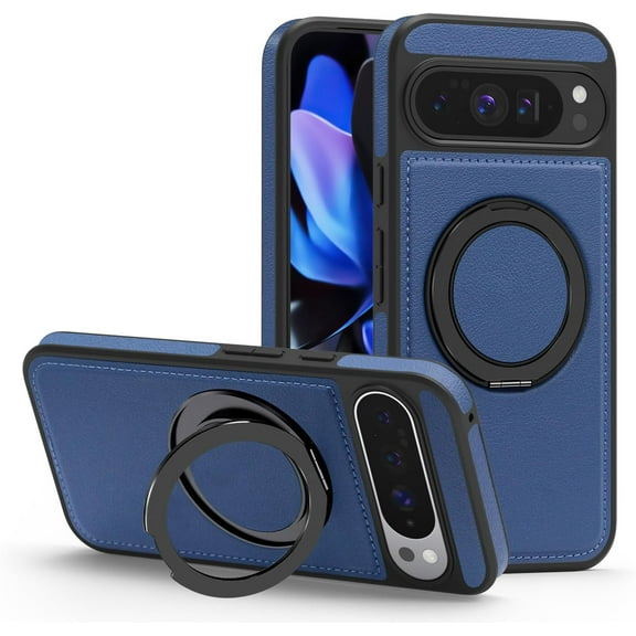 MYKOMI Magnetic Case Designed for Google Pixel 10 Pro XL Leather 360 Degree Rotatable Ring Stand Kickstand Rugged Shockproof Phone Cover for Pixel 10 Pro XL