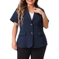 thumbnail image 2 of DARING DIVA Women's Plus Casual Blazers Short Sleeve Notched Lapel Blazer Navy Blue 1X, 2 of 6