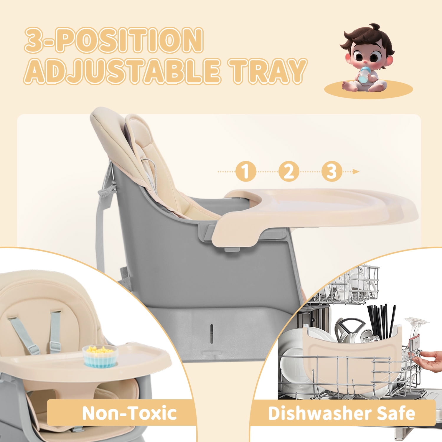LINLUX 8 in 1 Convertible High Chair for Babies, Feeding Booster Seat for Toddlers, Coffee