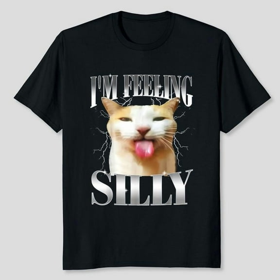 Funny I'm Feeling Silly Cat Meme Humor Vintage Graphic T-Shirt Unisex, Sizes S-5XL, Tbun