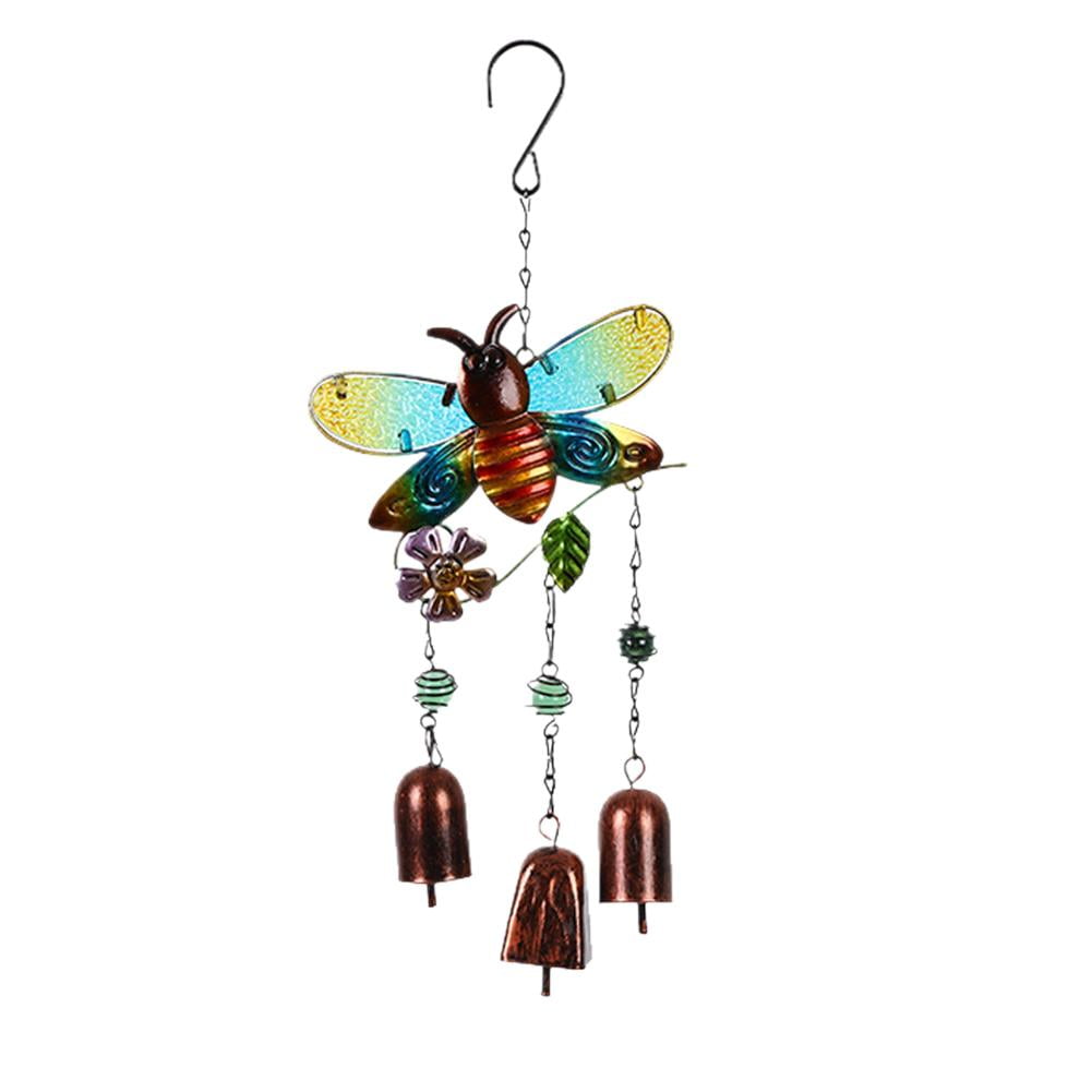 Metal Animal Wind Chime Outdoor Hanging Decoration Hummingbird Dragonfly or Bee Style with Copper Bells for Garden Patio Balcony Decor