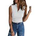 thumbnail image 1 of GORHGORH Women's Ribbed Tank Crop Top Blouse Sleeveless Zip V-Neck Solid Color Slim Fit Casual Cami T-Shirt, 1 of 2