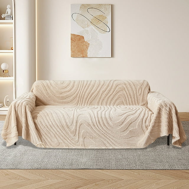 Feltree Plush Full Sofa Cover Cloth 70.8x35.4 Inch, One-Piece Stretch Couch Protector Blanket with Non-Slip Backing, Reversible Holiday Gift Throw