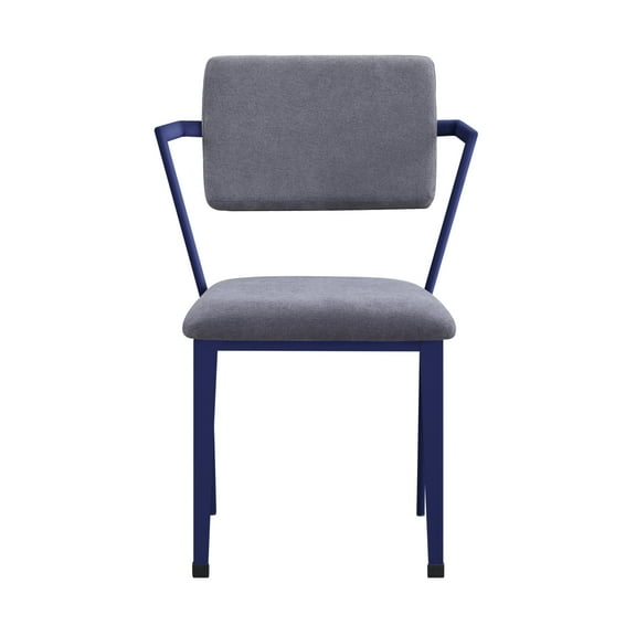 Benjara Fabric Upholstered Metal Base Chair with Flared Armrest, Blue and Gray