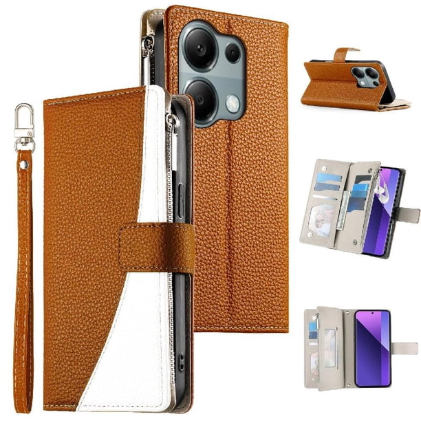Funda cartera GANGXUN para Xiaomi Poco M6 Pro 4G , cuero PU con tarjetero, cremallera, correa de mano, soporte y protección 1232°