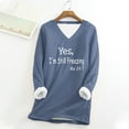 thumbnail image 2 of Women V Neck Thermal Tunic Tops wear with Leggings Sherpa Fleece Lined Freezing Funny Letter Printed Warm Pullovers (Medium, Blue), 2 of 4
