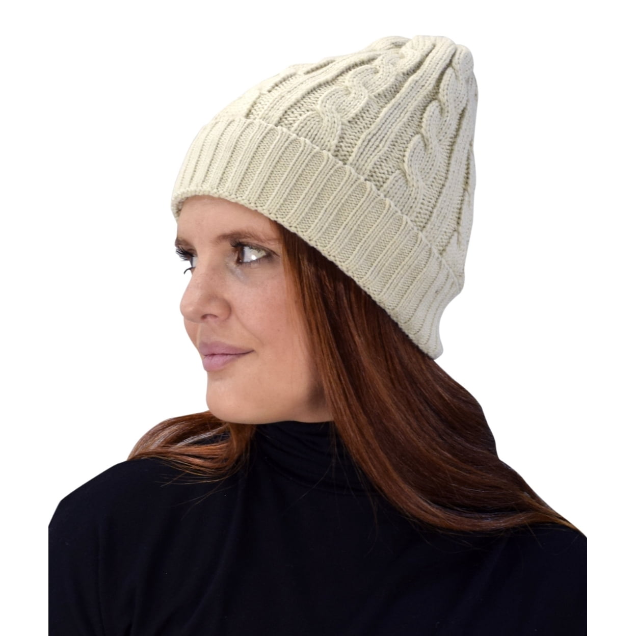 Double Layer Fleece Lined Unisex Cable Knit Winter Beanie Hat Cap