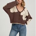 thumbnail image 4 of JUUNthy Womens Cardigan Sweater, Floral Knit Long Sleeve V Neck Casual Loose Cropped Sweater Outerwear Khaki L, 4 of 10