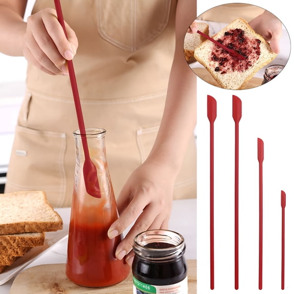 ACDANC Silicone Spatula Super Narrow Bottle Opening 4Pcs/Set Long Handle Spatula Soft Flexible Portable Scraper Kitchen Gadget