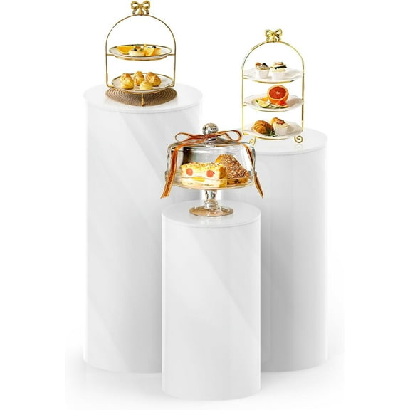EAYSG 3-Piece Lightweight Overlapping Cylinder Pedestal Stand Set – Space-Saving Display Base for Weddings, Parties, and Retail Decor