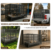 TIME RAY 48 Inch Heavy Duty Dog Crate,Indestructible High Anxiety Dog Cage for Outdoor and Indoor with Lock, Double Door & Removable Tray,Black