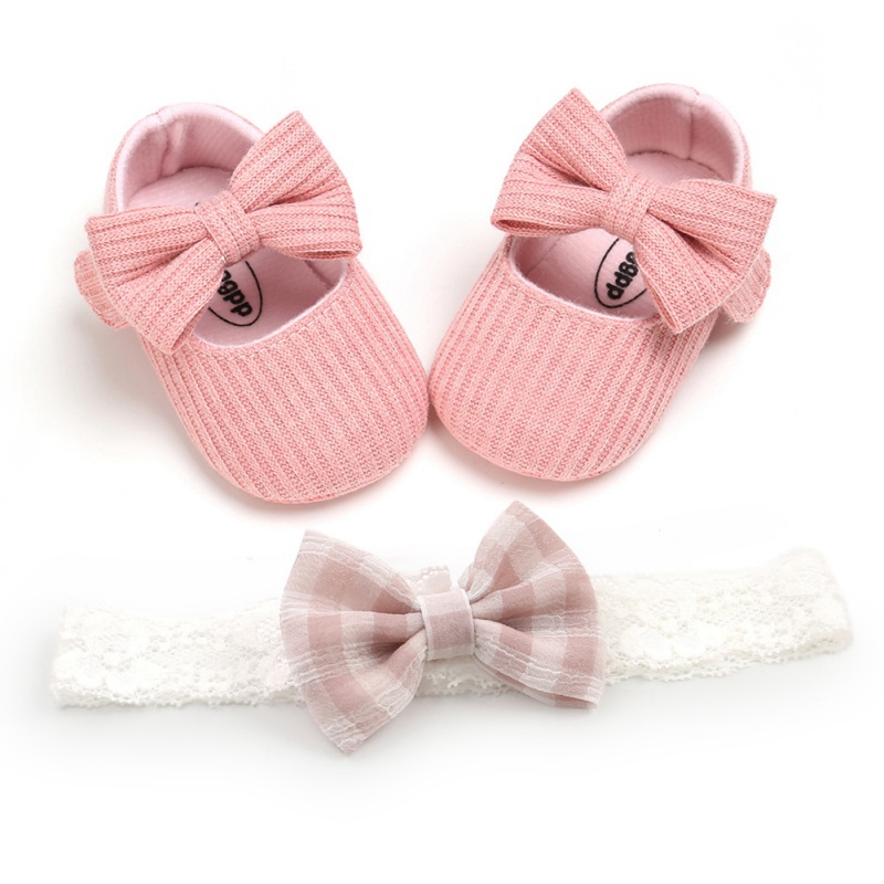 2pcs/Set Newborn Baby Girl Princess Mary Jane Shoes Toddler Infant Wedding Dress Flat Shoes with Free Headband - image 1 of 4