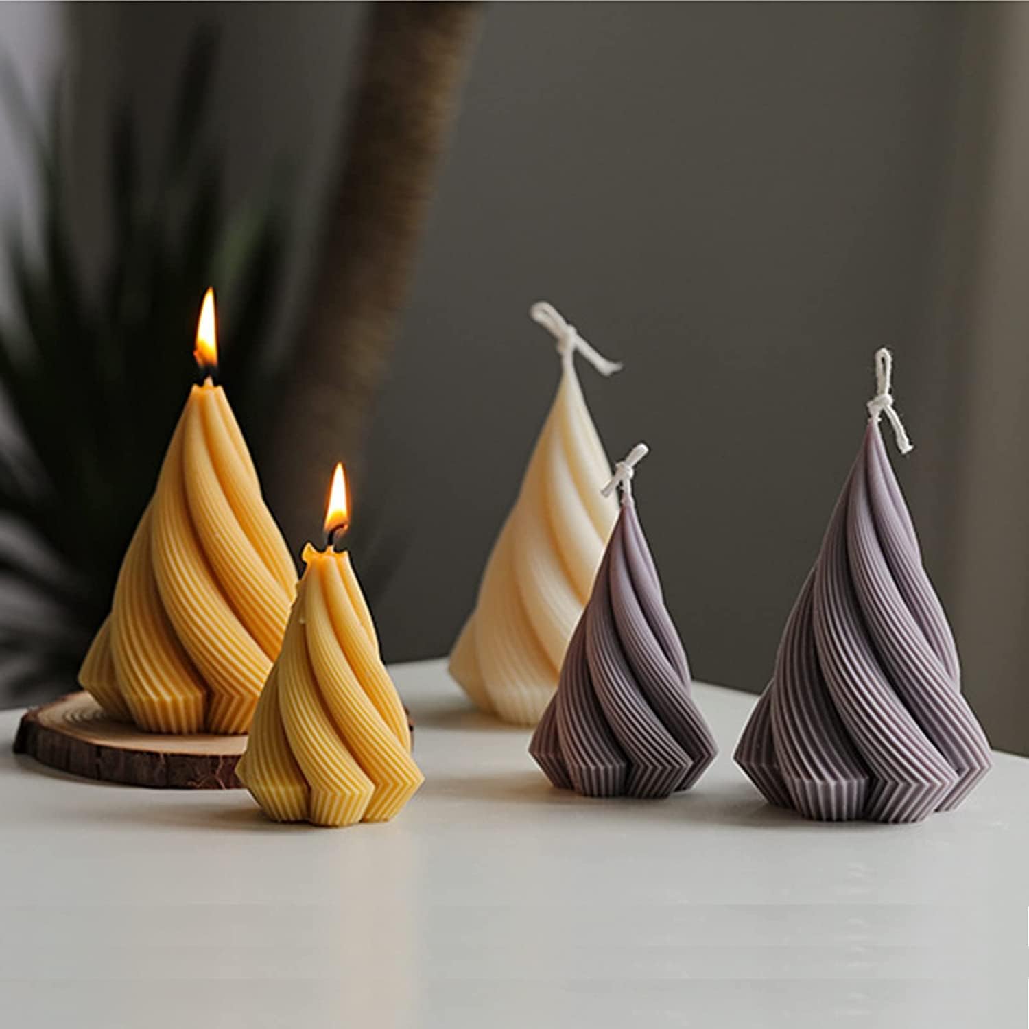 ABCISI 2-Pack Spiral Cone Shape Silicone Candle Molds, DIY 3D Geometric Candle Molds for Candle Making Resin Soap Casting Chocolate, Xmas Pillar Tree Shape Molds for Christmas Gifts, 4.9"+4"