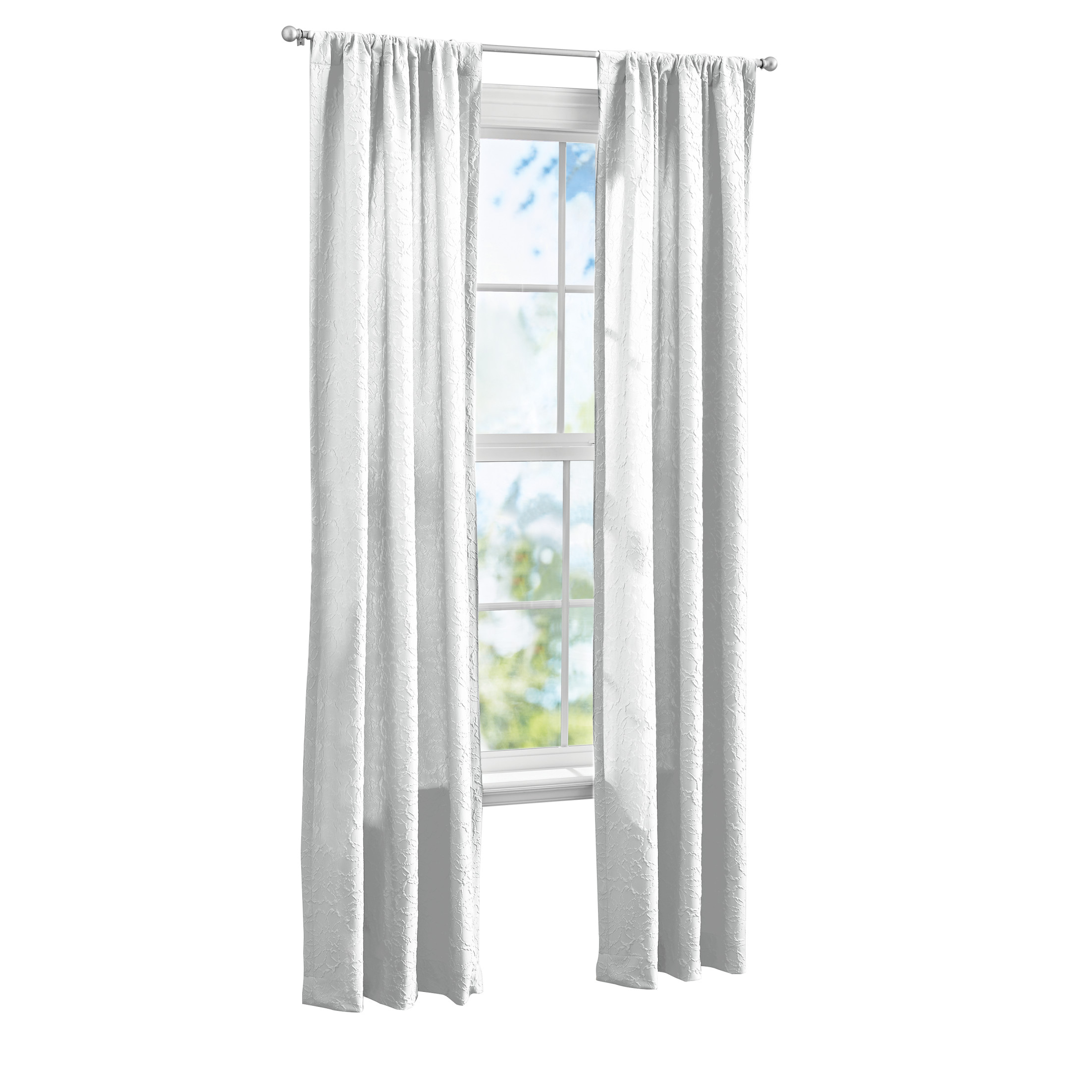 Mainstays Microsculpt Floral Rod Pocket Curtain Panels, Set of 2, White, 37 in x 63 in