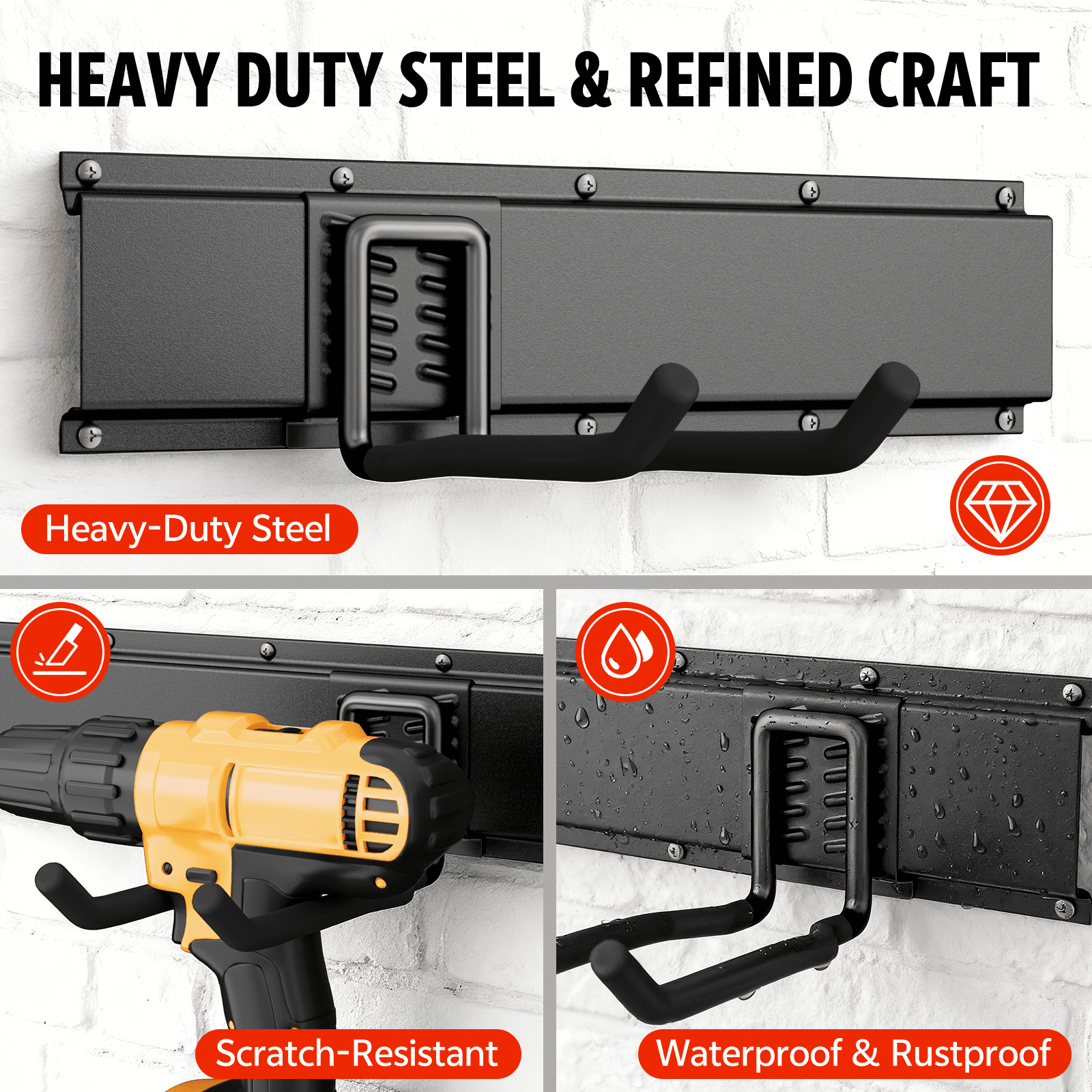 UNTIMATY 64" Garage Tool Organizer Wall Mount Garden Tool Storage Rack Hanger for Yard and Lawn with 10 Adjustable Hooks, 600 lbs Capacity