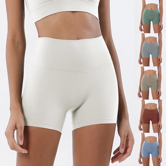 Womens Yoga Shorts Woman Solid Color Elastic High Waist Lift The Hip Yoga Shorts Slim Pants,White S