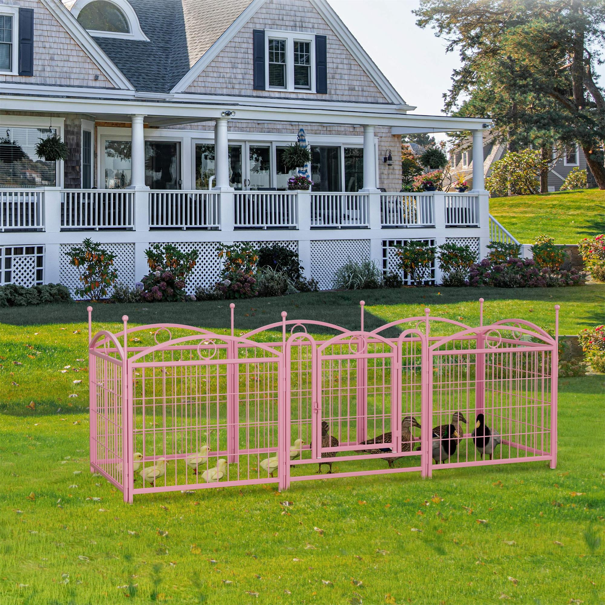 Pefilos Outdoor Dog Playpen with Doors, 24" 8 Panels Indoor Dog Fence Metal Dog Pen Pet Puppy Exercise Pen for RV Camping Garden Yard, Pink