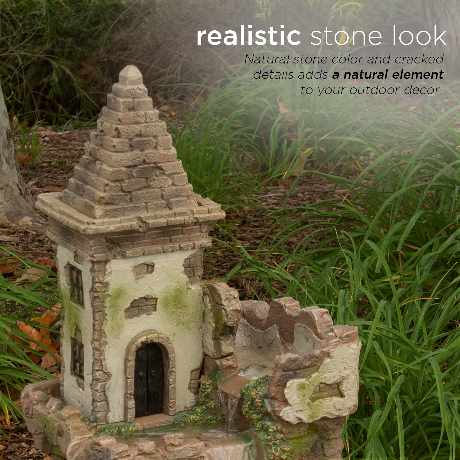 Alpine Corporation Outdoor Fairy Castle Waterwheel Tiered Fountain