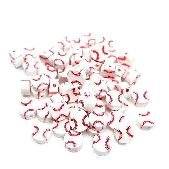 Papapt 100 Pcs Baseball Polymer Clay Beads, Sports Beads for Bracelets Making, Football Bead DIY Beads for Crafts Bracelet, Necklace, Jewelry Handmade, Jewelry Making Accessories Supplies #J02