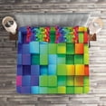 thumbnail image 2 of Ambesonne Geometric Quilted Coverlet 3 Pcs, Rainbow Color, Queen Size, Multicolor, 2 of 2