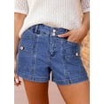 thumbnail image 5 of SHEWIN Women's Jean Shorts High Waisted Denim Shorts Casual Loose Fit Stretchy Double Button Fly Summer Pants with Pockets Blue, 5 of 10