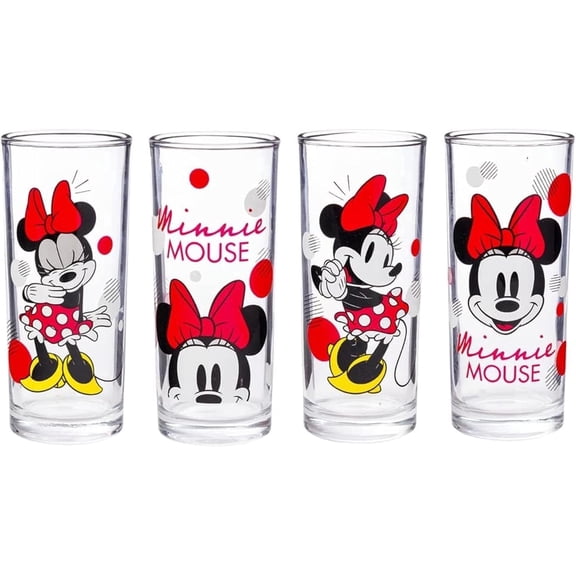 Silver Buffalo Disney Minnie Red Stripe Dots 4 pack Tumbler Glass Set, 10 Ounces