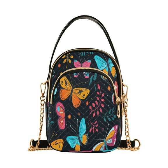 ALAZA Chain Crossbody Bags for Women Butterfly and Leaf Shoulder Handbag Phone Purse